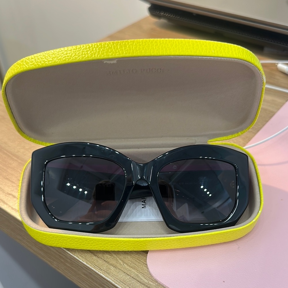 Emilio Pucci Black Sunglasses with Yellow Case